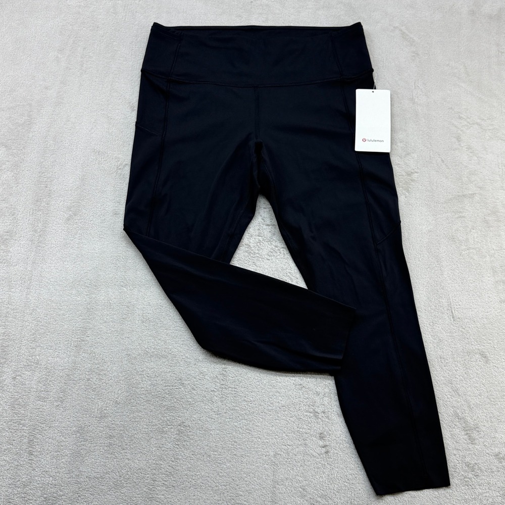 Lululemon Fast and Free Tight Women 14 Black High Rise Nulux 25" Yoga Activewear